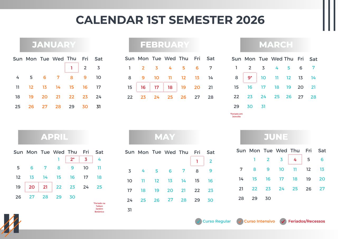 Calendário 1º Semestre 2026