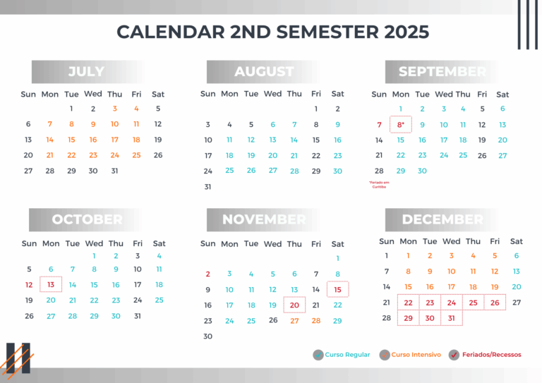 Calendário 2º Semestre 2025